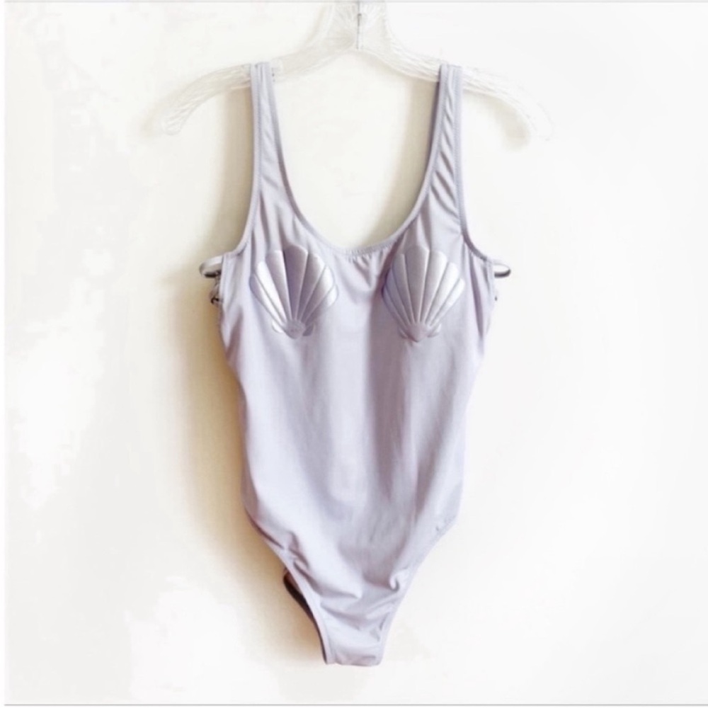 PINK Victoria's Secret bathing suit lavender purple shells metallic one piece - Picture 2 of 8